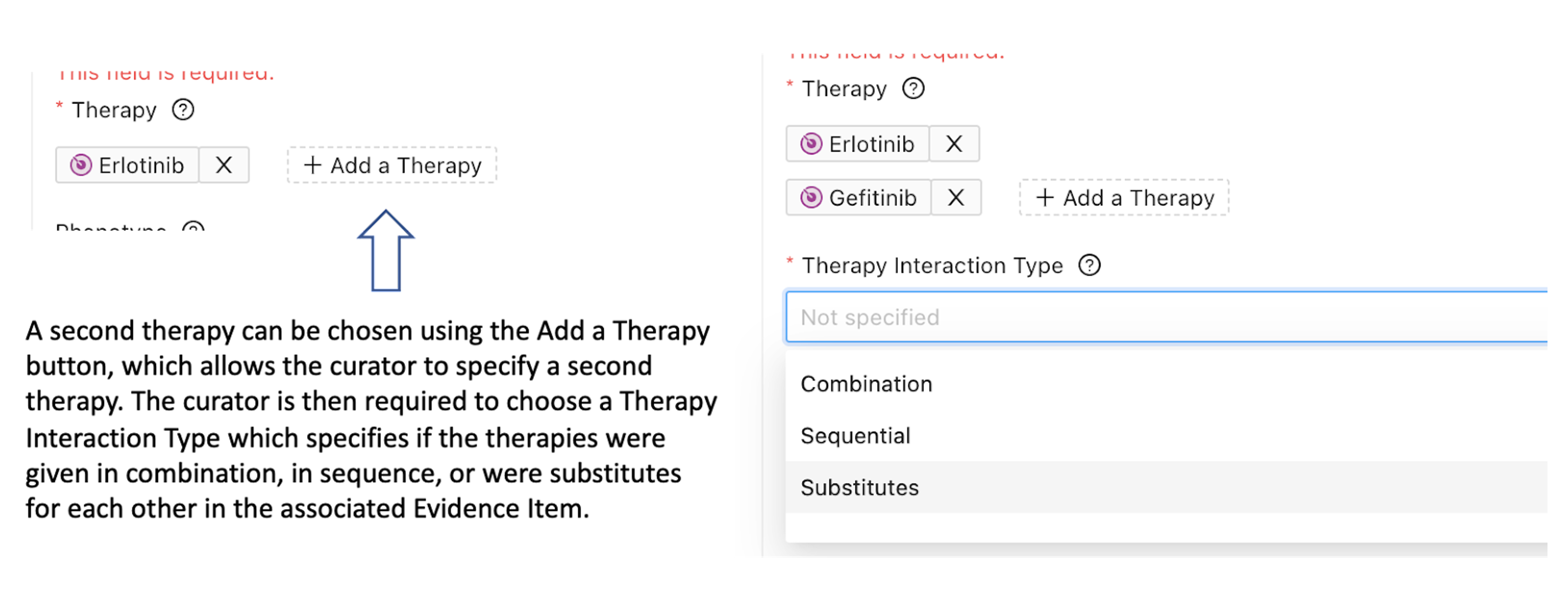 Overview of dding more than one therapy and specifying Therapy Interaction Type